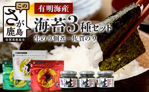 
            食べ比べ★生のり佃煮3種＆佐賀海苔〈佐賀丸〉3種詰め合わせ｜旨い味海苔！＼ご飯が止まらない！有明産の極上海苔セット／｜ご飯のお供・おかずに大活躍｜佐賀県産 有明海苔使用｜送料無料 B-133
          