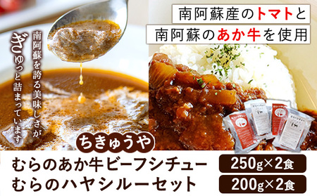 ちきゅうや「むらのあか牛ビーフシチュー×2」「むらのハヤシルー×2」計4食セット《30日以内に出荷予定(土日祝除く)》 熊本県南阿蘇村 ハヤシルー ビーフシチュー