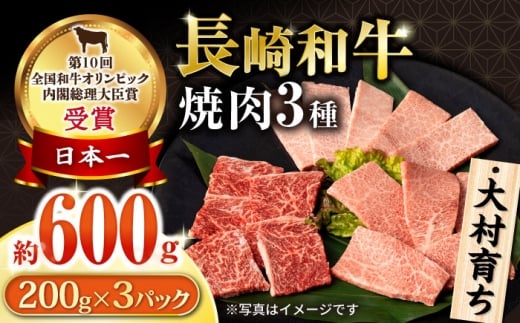 大村育ち 長崎和牛 焼肉セット(モモ200g・肩ロース200g・カルビ200g) 計600g  / 牛肉 モモ ロース 焼肉 BBQ / 大村市 / おおむら夢ファームシュシュ [ACAA455]