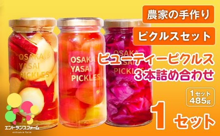 ＜農家の手作り ピクルスセット！＞ビューティーピクルス詰め合わせ(1セット・計3本)  さつまいも プチトマト はちみつ 柚子 レッドキャベツ 酢漬け 漬物 おかず ヘルシー カラフル おつまみ ギフト 贈答用 【m104-07-A】【エントランスファーム】