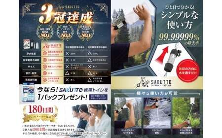 SAKUTTO 携帯浄水器 （アウトドア向けデザイン） 2個セット 日本正規品 登山用品 登山 浄水器 アウトドア キャンプ用品 サバイバル 防災グッズ 防災 災害対策 福岡県 北九州市