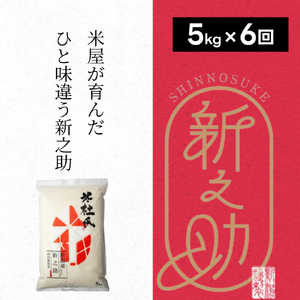 【令和7年産新米】6ヶ月定期便 特別栽培米 新之助 5㎏（5kg×1袋）×6回 米杜氏 壱成 白米 精米 大粒 つや 光沢 弾力 芳醇 1H48109