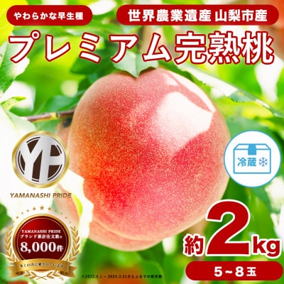2027年(来年)発送先行受付約2kg 完熟桃とろける甘みYAMANASHI PRIDE 　5～8玉【配送不可地域：離島・北海道・沖縄県・中国・四国・九州】