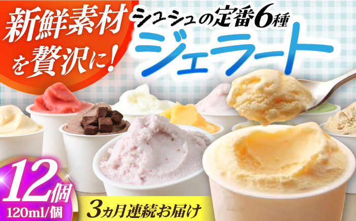 【3回定期便】シュシュ 定番ジェラート12個セット / アイス アイスクリーム ジェラート スイーツ /  大村市 / おおむら夢ファームシュシュ [ACAA414]