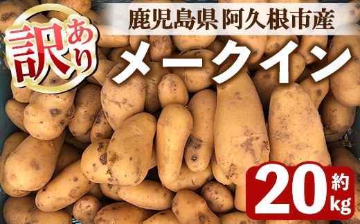 
                  ＜先行予約受付中！2026年6月以降順次発送予定＞訳あり！じゃがいも メークイン(20kg) 国産 鹿児島県産 じゃがいも ジャガイモ 芋 ポテト 訳アリ 野菜 期間限定 数量限定 スープ カレー シチュー 常温 常温配送 【慶越農園】akn107-04
                