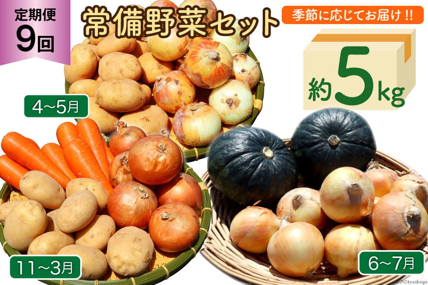 
定期便 9回 常備野菜 セット 約5kg 詰め合わせ [吉岡青果 長崎県 雲仙市 item1830] じゃがいも 玉ねぎ 人参 かぼちゃ
