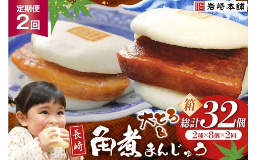 BJ067 岩崎本舗 【2回定期便】長崎角煮まんじゅう 8個入 (箱) ・ 大とろ角煮まんじゅう 8個入 (箱) [長崎県 島原市]