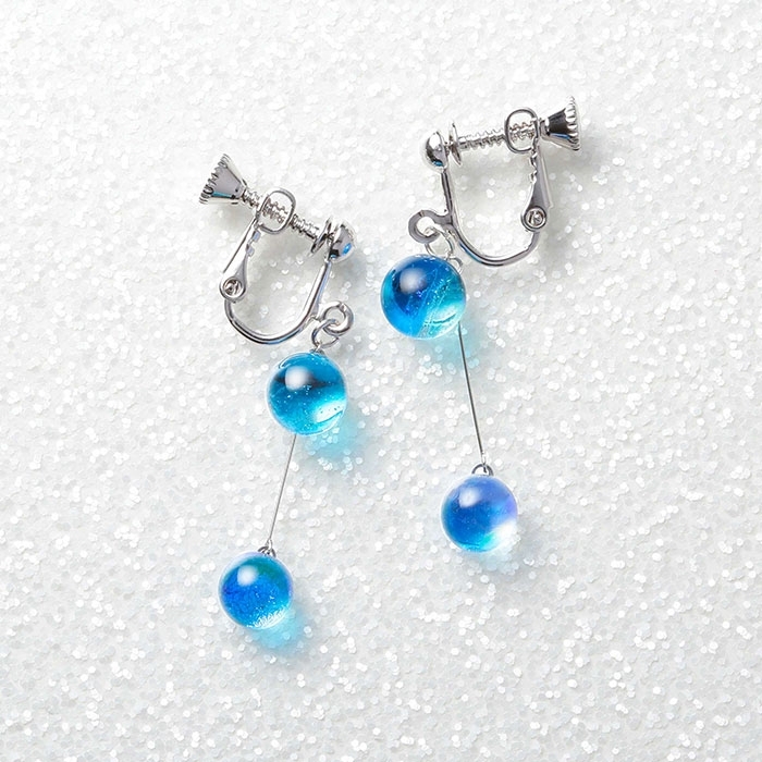 2469.ジュエリー イヤリング 2連 アクセサリー 湖水 ガラス細工 ハンドメイド アクセサリ 手作り 北海道 弟子屈町_イメージ2