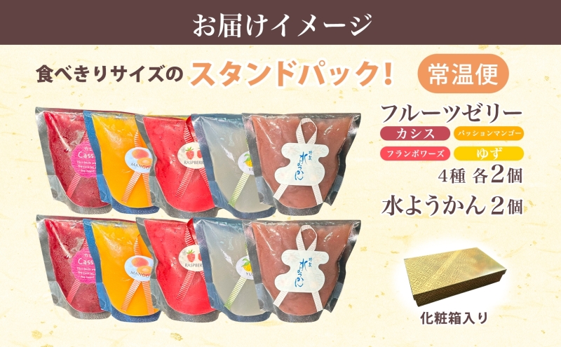  フルーツゼリー 4種 水ようかん 各2個 化粧箱入り 7月初旬よりお届け ようかん フルーツ ゼリー 和菓子 菓子 羊羹 おやつ お中元 お供え 贈答 お取り寄せ 送料無料 常温 一心堂 北海道 洞