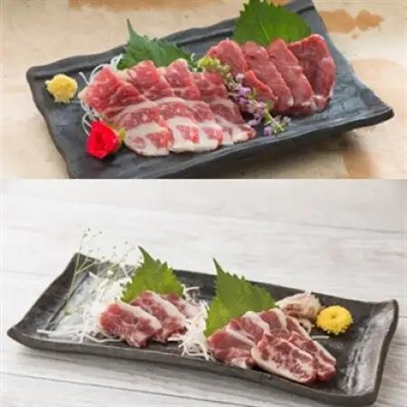 馬刺しスライス6種 特上トロ・トロ・霜降り・特選赤身・特上赤身・上赤身(各100g)(益城町)【配送不可地域：離島】【1497401】