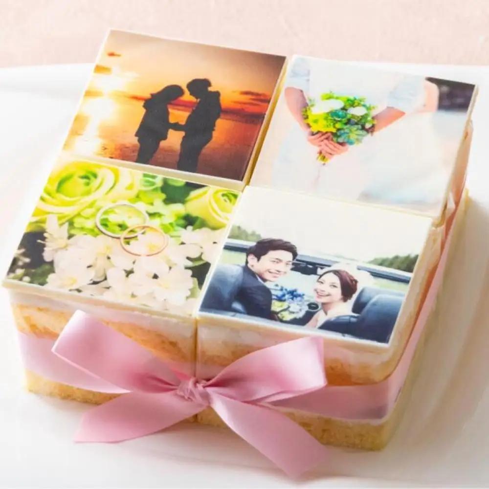 【スイーツ】お気に入りの写真をホワイトチョコにプリント！オリジナルの美味しいケーキを。 4ピース アルバムケーキ（文字なし）