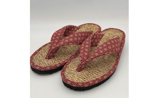 七島い(しちとうい) 草履幅広（Mサイズ・麻の葉赤）七島藺 草履 履物 幅広 靴 和装 和服 ファッション 【opat005】【青木本店】