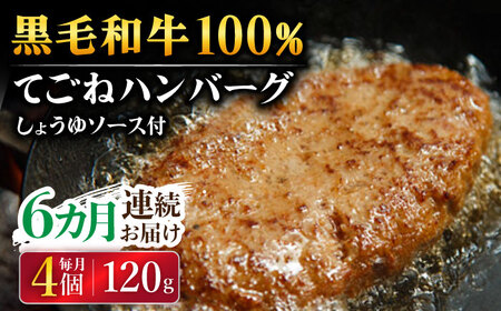 【6回定期便】黒毛和牛100％ 手ごねハンバーグ 120g×4個 しょうゆソース付 /フレンチキッチン プルミエ[UCF013]