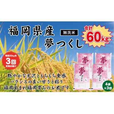 ふるさと納税 北九州市 【毎月定期便】《無洗米》【食味鑑定士厳選】福岡県産 夢つくし20kg(5kg×4)(北九州市)全3回