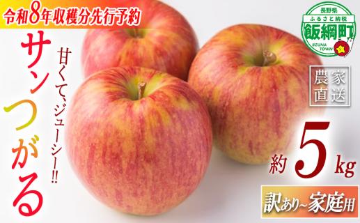 りんご 農家応援企画 サンつがる 家庭用・訳あり5kg 【令和8年度収穫分】※沖縄県への配送不可 ※2026年8月下旬頃から9月中旬頃まで順次発送予定 長野県飯綱町[1110]