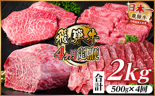 【毎月定期便】飛騨牛 赤身定期便 計2kg 全4回【配送不可地域：離島】