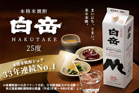 【定期便 6回配送】本格米焼酎 「白岳パック」 1800ml × 6本 × 6回配送 【総合計 64.8リットル】≪ 減圧蒸留 まろやか お湯わり 水わり しょうちゅう お酒 美味しいお酒 紙パック 