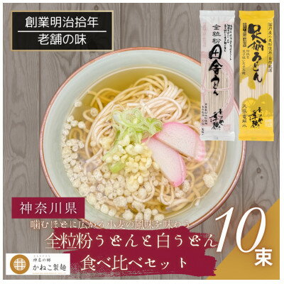 【ふるさと納税】神奈川県中井町　老舗かねこ製麺　全粒粉うどんと白うどん食べ比べセット　計10束【1684659】