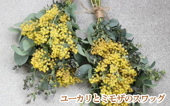 
            No.180 毎年人気！春を運んでくるユーカリとミモザのスワッグ ／ 花 飾り 大阪府
          