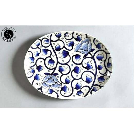 有田焼 惣太窯 楕円32cm 盛皿 舞い牡丹【白峰堂】食器 器 うつわ 手描き 楕円皿 オ−バル皿 A45-297