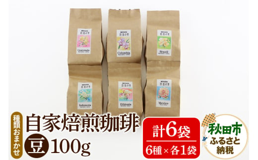 自家焙煎珈琲 豆 100g×おまかせ6種セット 計600g