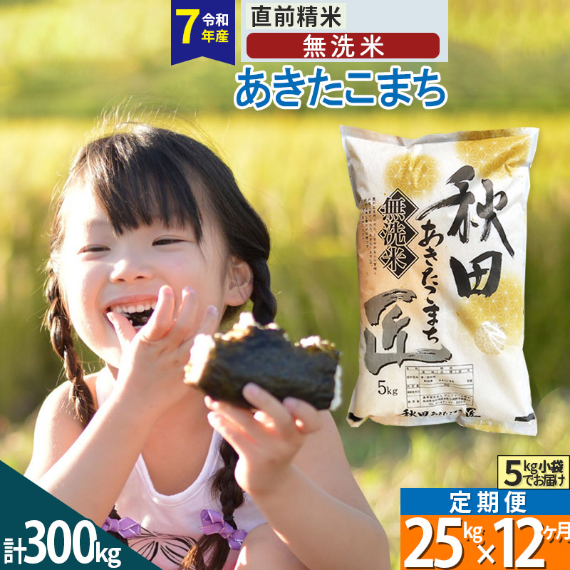 【無洗米】＜令和8年産 新米予約＞《定期便12ヶ月》秋田県産 あきたこまち 25kg (5kg×5袋) ×12回 25キロ お米 匠