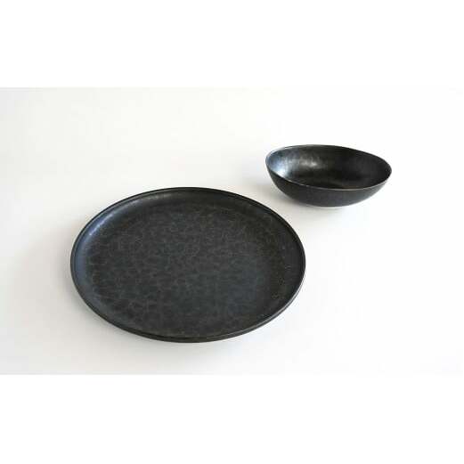 金善製陶所 21cm カットプレート・14cm オーバルボウル 黒陶 2枚 有田焼 食器 器 うつわ プレート A20-542_イメージ5