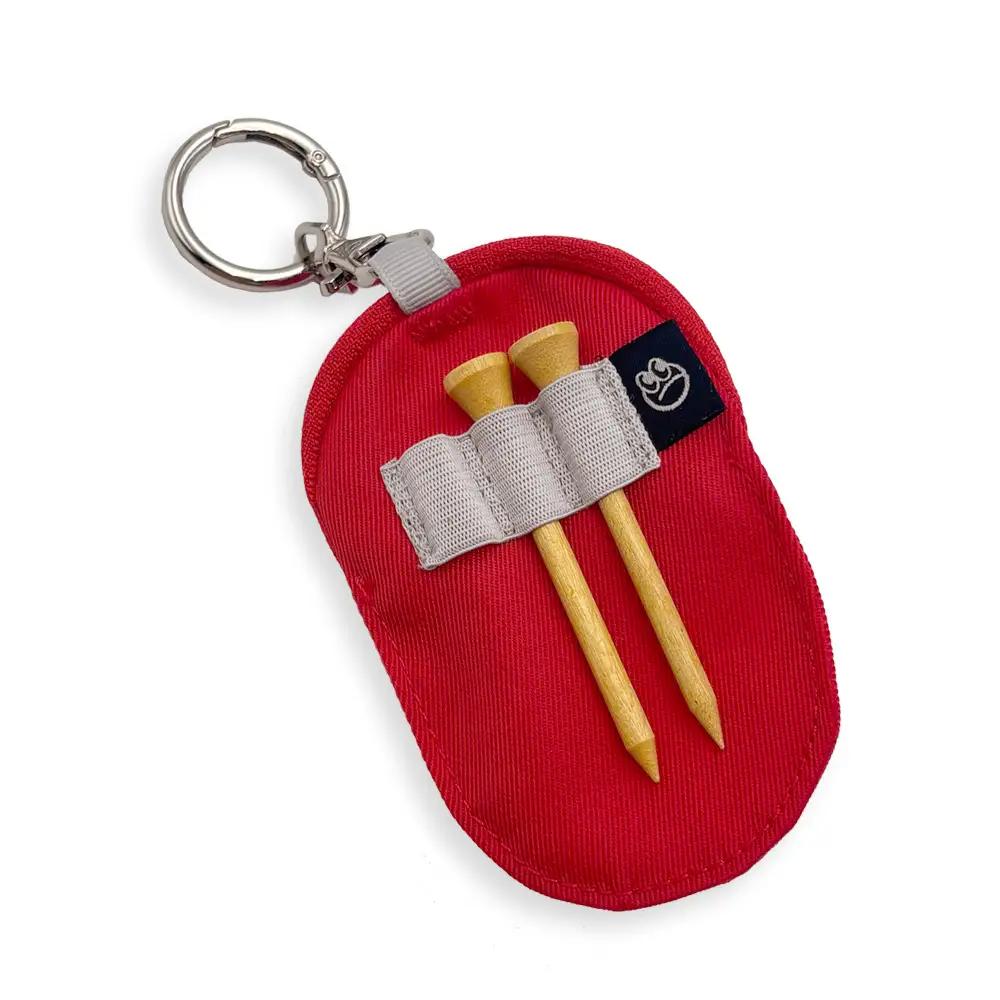 キャップ型ボールポーチ レッド ZD08-002-RD | 赤色 ポーチ ゴルフ 普段使い ティー カラビナ チャーム 小物入れ イヤホン コインケース ベルトループ ファッション オシャレ ケース 