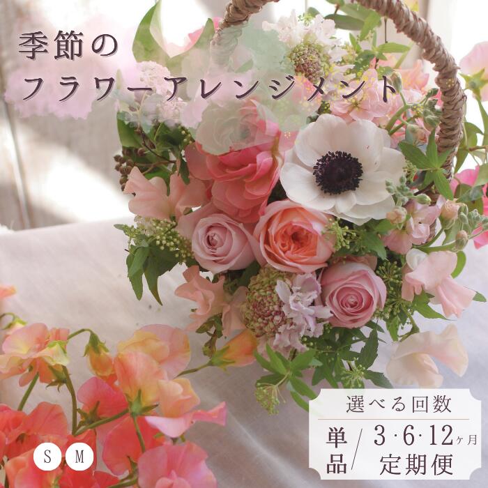 【ふるさと納税】【選べる定期便】 季節の フラワーアレンジメント 花 定期便 単品 3ヵ月 6カ月 12カ月 Sサイズ Mサイズ 生花 お花 記念日 誕生日 お祝い ギフト プレゼント インテリア 全国発送 送料無料 冷蔵 そのまま飾れる 花器付き かわいい 【お届け日指定不可】