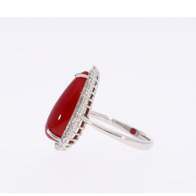 ふるさと納税 山梨県 Pt900 プラチナ 血赤 珊瑚 ペアシェイプ　しずく ダイヤ リング　11号【RP-9906】 |  | 01