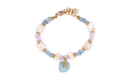 【ブレスレット＆ピアス】Sサイズ｜サンゴとシーグラスのアクセサリーセット