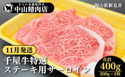 【11月発送】中山精肉店 千屋牛 A4 A5 特選 ステーキ用 サーロイン 400g 200g×2枚