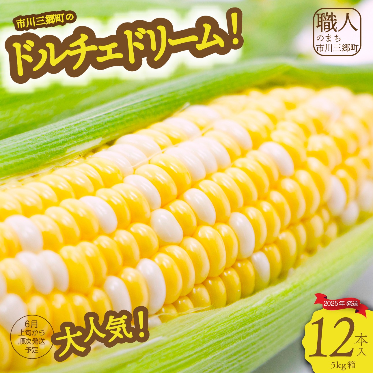 【ふるさと納税】絶品！市川三郷町産 ドルチェドリーム（とうもろこし）12本入り　5kg箱　2025年6月上旬から発送　ひぐち農園[5839-2190]