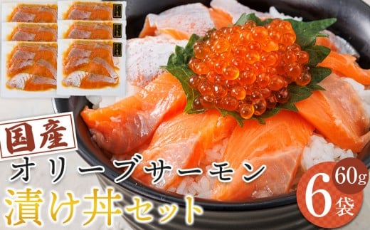 オリーブサーモン漬け丼セット 60g×6パック 冷凍【サーモン 漬け 海鮮 丼 漬け丼 国産 香川県 讃岐 さぬき】
