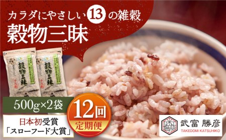 【全12回定期便】穀物三昧 500g×2袋【葦農】雑穀米 古代米 黒米 麦 ブレンド 国産 [HAJ024]