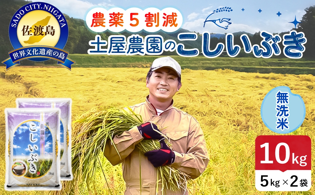
                  佐渡島産こしいぶき 無洗米 10kg 令和8年産 農薬5割減 土屋農園 | 新潟県産こしいぶき 新潟産こしいぶき 佐渡産こしいぶき こしいぶき お米 米 無洗米 むせんまい 精米 おこめ コメ 10キロ にいがた さど 新潟県 佐渡市
                