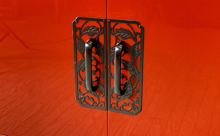  70巾桐モダンコンソールテーブル 両開 朱 〈創業明治2年、田中家具謹製〉二本松伝統家具 【田中家具】