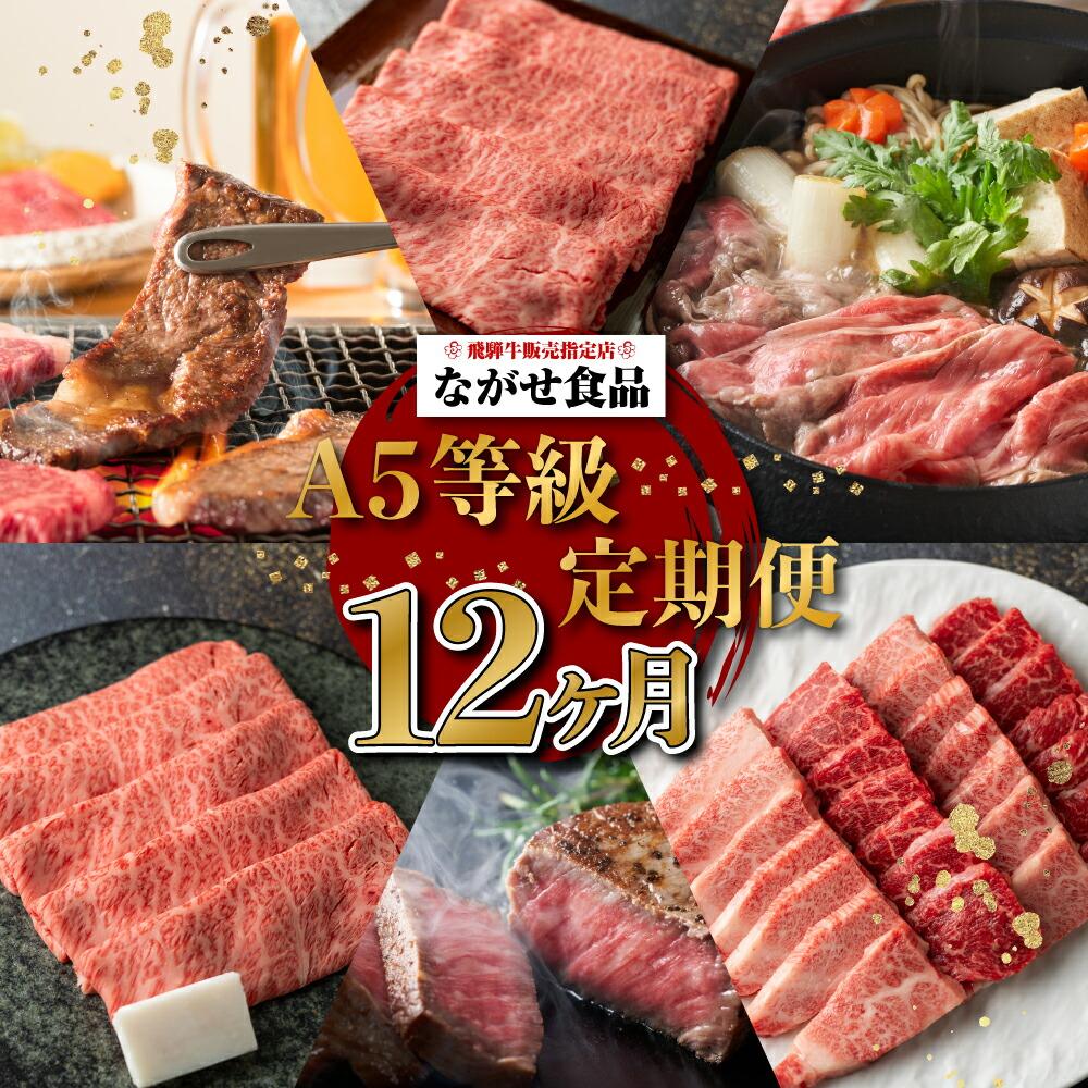 【ふるさと納税】A5ランク 飛騨牛 定期便 12回 食べ尽くし ( 焼肉 すき焼き しゃぶしゃぶ ステーキ ヒレステーキ ) 12ヶ月 肉 飛騨牛 定期便 約4.96kg 牛肉 食べ比べ 人気 おすすめ 肉 和牛 焼肉 すき焼き しゃぶしゃぶ ステーキ 定期便 牛肉 人気 高山市 ながせ食品 FH103