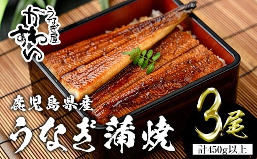 ＜うなぎ屋かわすい＞【OPEN記念！きざみ鰻セット！】鹿児島県産 国産うなぎ蒲焼 (計525g以上 / 1本あたり150～169g×3本・計450g以上 ＆ きざみ鰻 75g) タレ入り 鰻 うな重 かばやき【川口水産】A855-v01