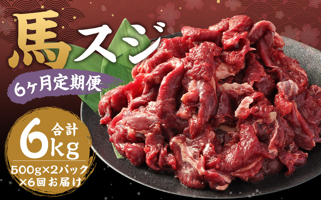 【6ヶ月定期便】 馬スジ 約1kg（500g×2パック） 計約6kg