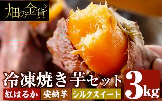 a0001-3S3 冷凍焼き芋！畑の金貨・やきいも3種セット(紅はるか1kg・安納芋1kg・シルクスイート1kg)【甘いも販売所】姶良市 焼き芋 訳あり 冷凍 焼芋 やきいも さつまいも さつま芋 熟成 蜜