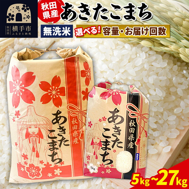 【ふるさと納税】あきたこまち【無洗米】定期便 5kg×1袋／10kg（5kg×2袋）／20kg（5kg×4袋）／27kg×1袋【選べる容量・お届け回数】