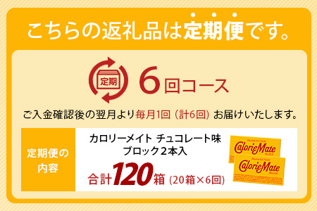 【6回定期便】≪チョコレート味≫ カロリーメイトブロック 2本入り 計20箱 ×6回 合計120箱【徳島 那賀 大塚製薬 カロリーメイト チョコ ビタミン ミネラル たんぱく質 脂質 糖質 5大栄養素
