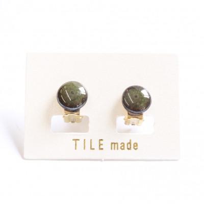 ふるさと納税 瑞浪市 【美濃焼】苔むらタイルイヤリング(直径10mm)