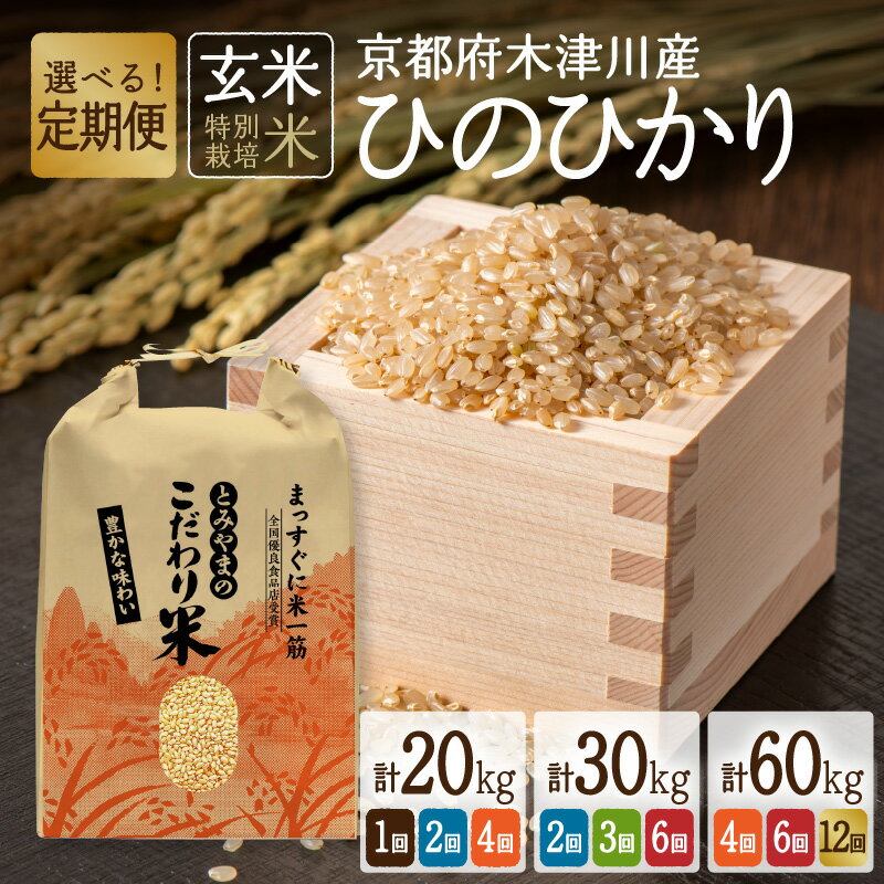 【ふるさと納税】特別栽培米 京都府木津川市産ひのひかり 玄米 選べる内容量（20kg・30kg・60kg）選べる回数（1回～12回） ヒノヒカリ 米 こめ コメ ご飯 ごはん 安心 安全 京都米 国産 送料無料