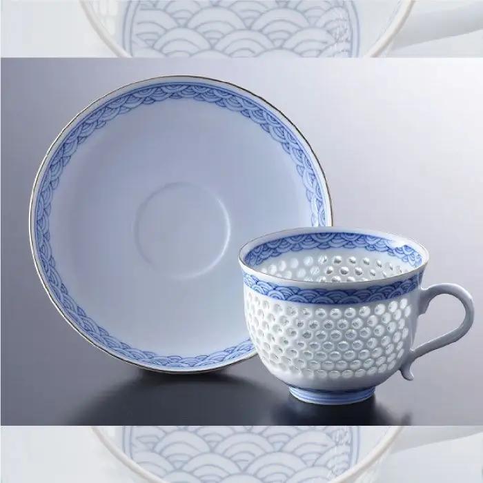 【波佐見焼】【何気ない朝を特別に♪】水晶青海波 ポット カップ 碗皿 セット 食器 皿 【丹心窯】 [AB04]  波佐見焼