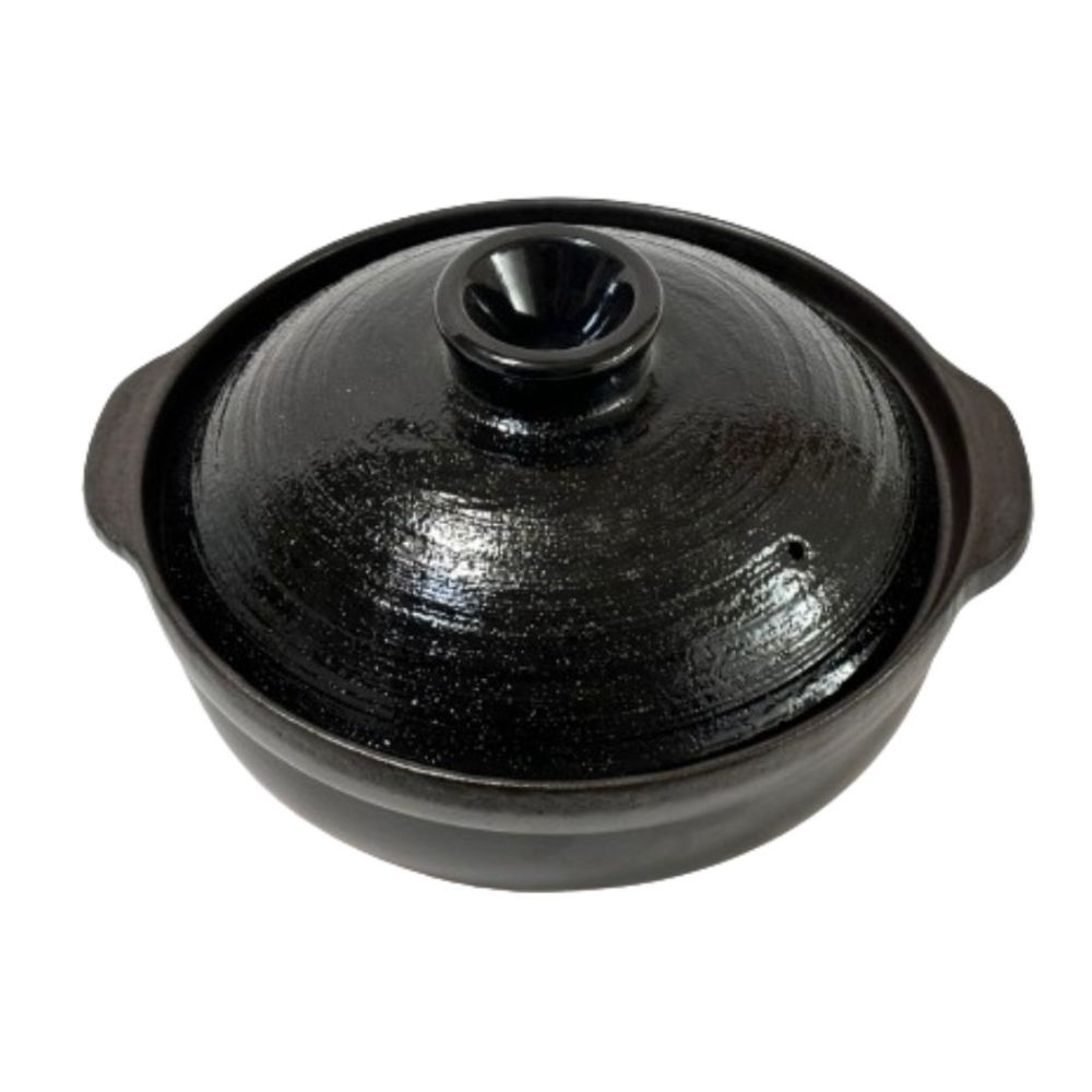【萬古焼（ばんこやき）】8号 黒土鍋  セラミックコーティング  内山製陶所│土鍋 2～3人用 セラミック 直火用 電子レンジ対応 お手入れ簡単 食洗器対応  三重県 四日市市 ふるさと納税_イメージ