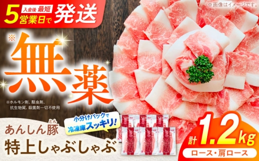 箸で持ち上げた、あんしん豚の特上しゃぶしゃぶ。ロースと肩ロース合計1.2kgの食べ比べセット