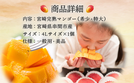 ＜先行予約＞糖度平均15度！高評価の希少な特大宮崎完熟マンゴー（4L×1玉入）一般用・美品　濃厚な甘さと酸味のバランスが絶妙な完熟マンゴー！1箱_K005-015