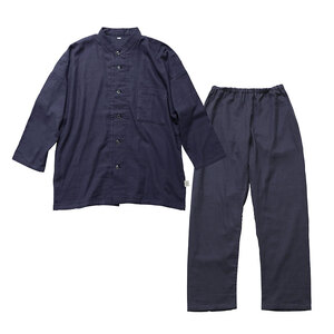 moun　3重ガーゼ　メンズパジャマ　綿100%　日本製　Lサイズ（ネイビー、ブラック） ブラック